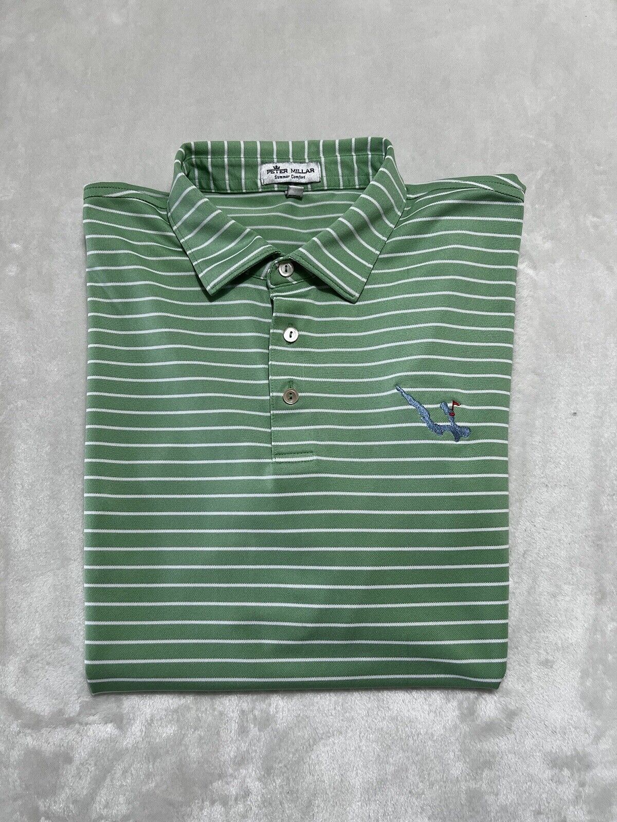 Peter Millar Summer Comfort Short Sleeve Golf Polo Green Stripe Mens Size XL EUC
