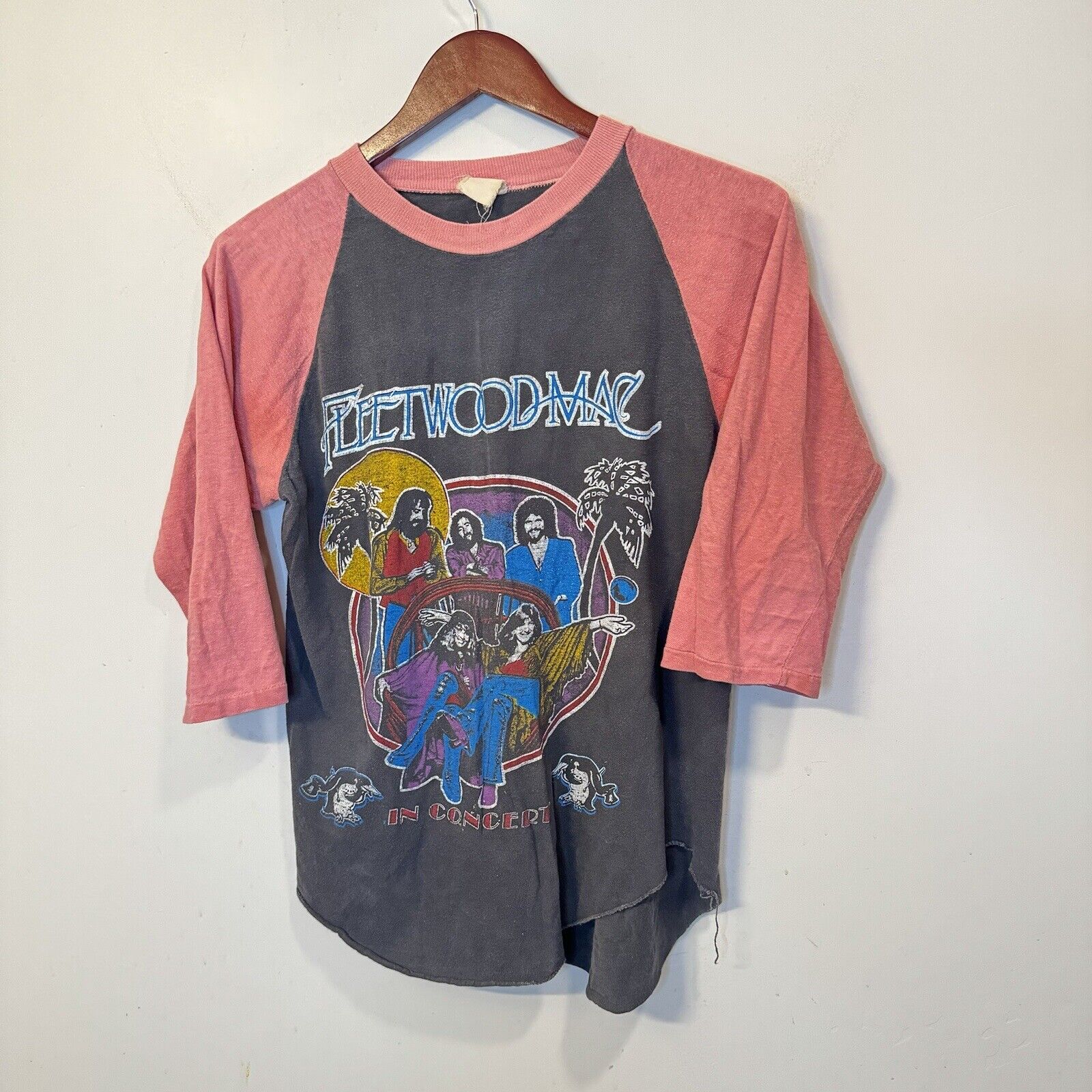 Vintage 1970s Fleetwood Mac Mirage Tour Raglan Tee T Shirt Black Pink RARE sz M