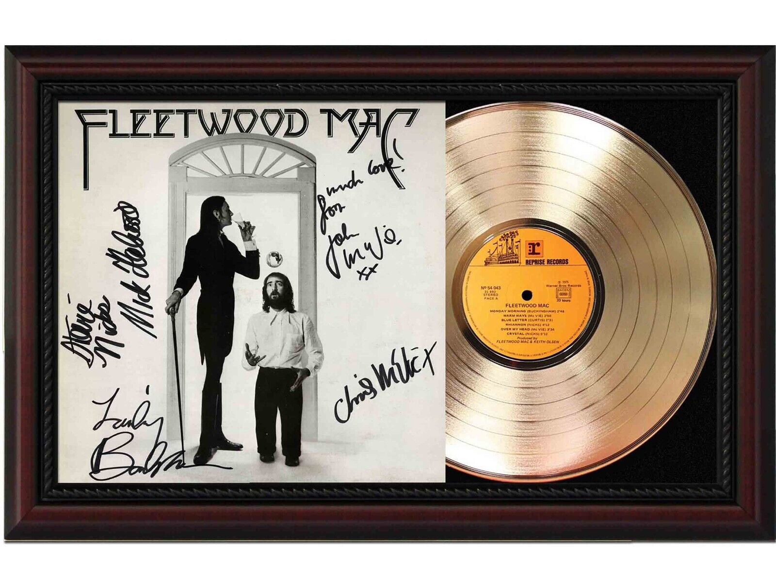 Fleetwood Mac Framed Cherry wood Reproduction Signature LP Record Display.