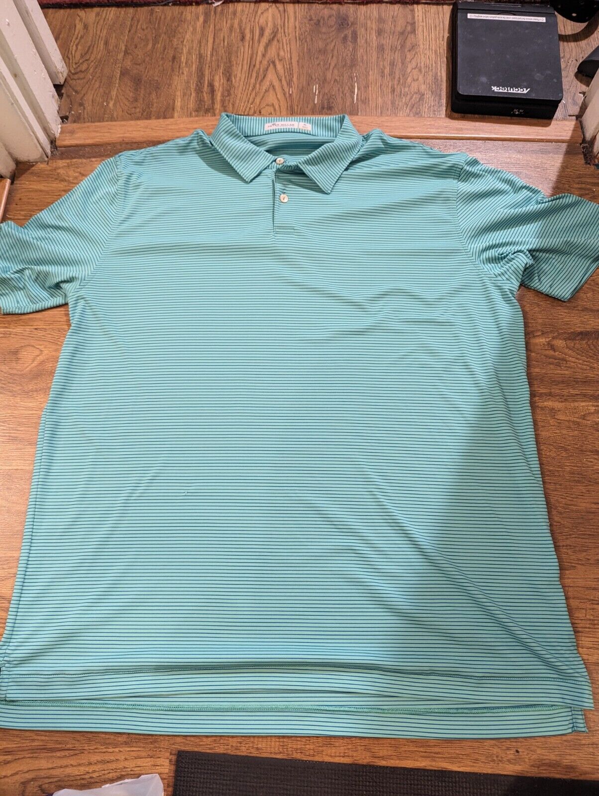 Peter Millar Featherweight Polo Shirt Mens XL Green Striped Performance Golf 