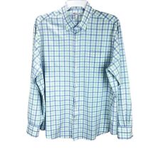 Peter Millar Summer Comfort Blue Green Plaid Button Up Shirt XL Long Sleeve picture