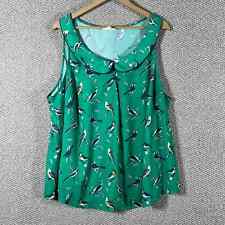 ModCloth Top Womens Size 3X Green Bird Print Peter Pan Collar Sleeveless  picture