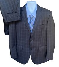 Peter Millar 2-Piece Wool Suit 40R Gray Blue Plaid Windowpane Canada 34 Pants picture