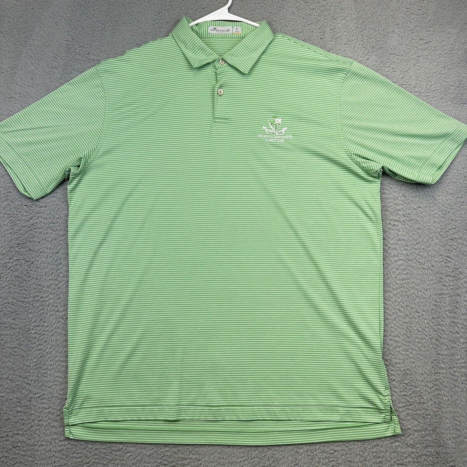 Peter Millar Polo Shirt Mens XL Green Striped Featherweight UPF Maples Golf Club