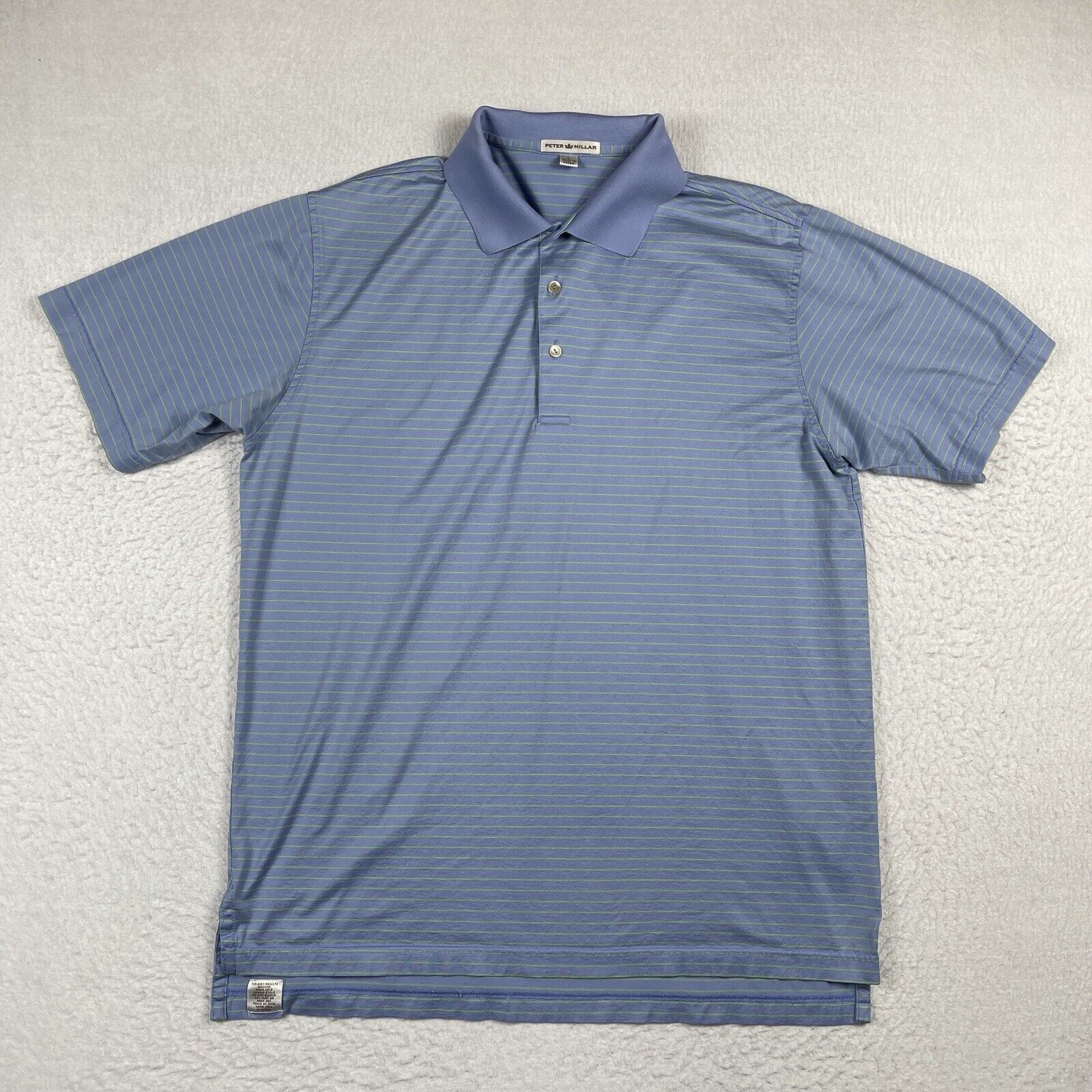 Peter Millar Polo Shirt Mens Large Blue Green Stripes Golfer Preppy Workwear