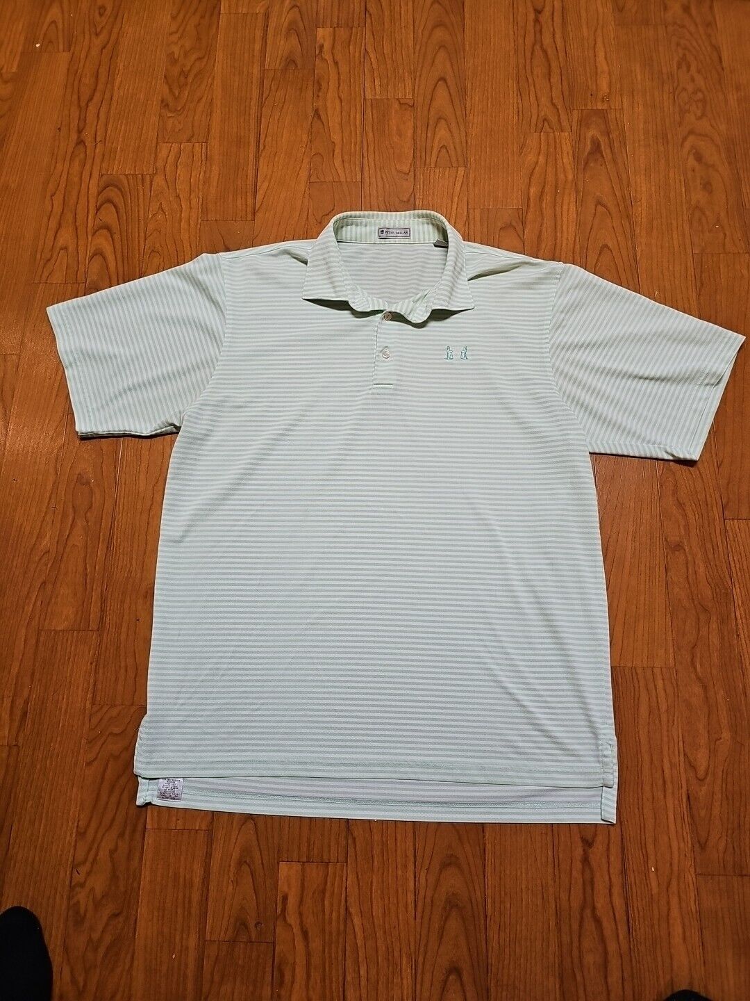 PETER MILLAR GOLF POLO SHIRT Green White Striped XL Collared 100% Polyester 