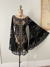 Bohemian Black Bell Sleeve Stevie Nicks Wedding Dress made w Vintage lace Large picture