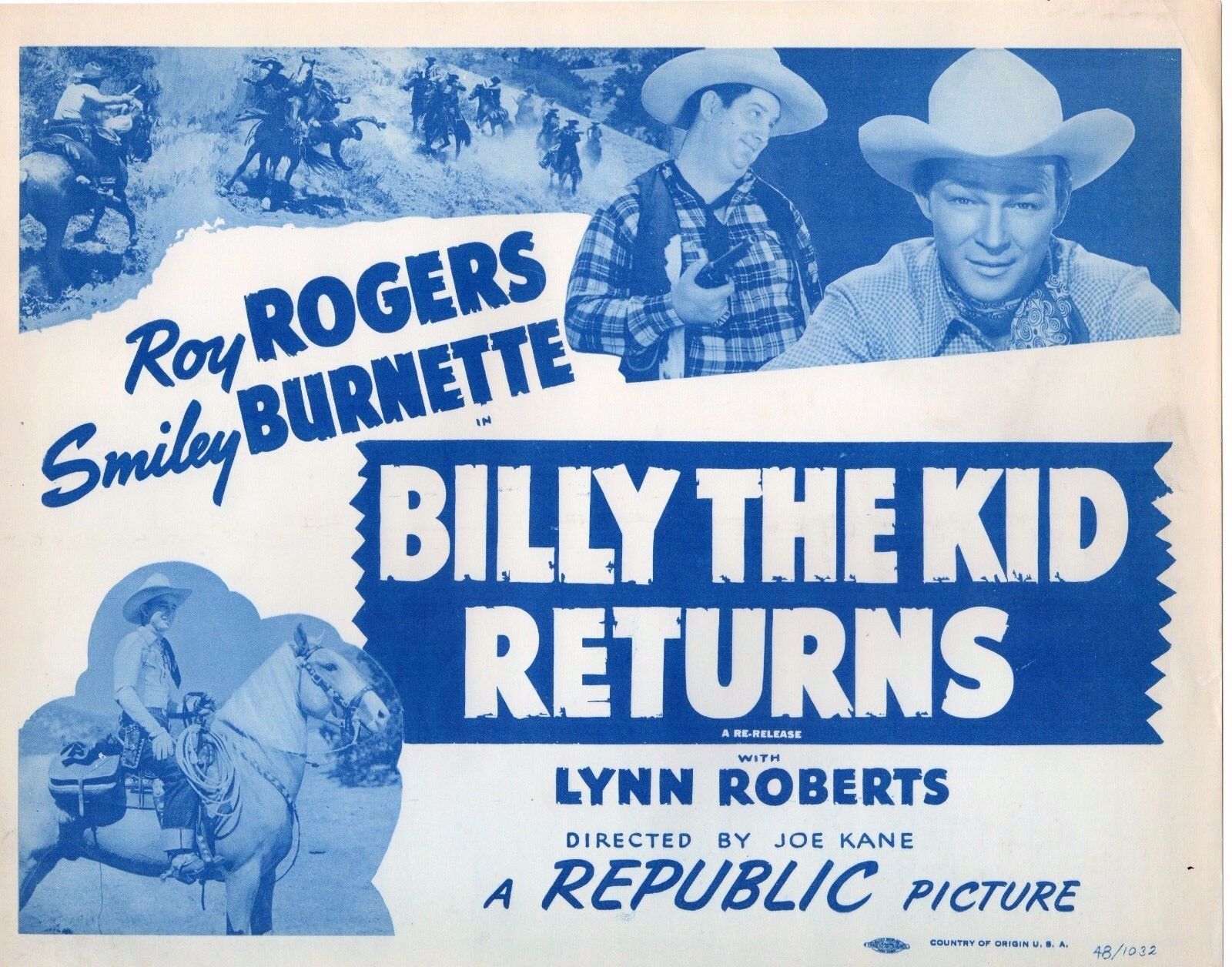 ROY ROGERS SMILEY BURNETTE BILLY THE KID RETURNS  RE1948 11x14