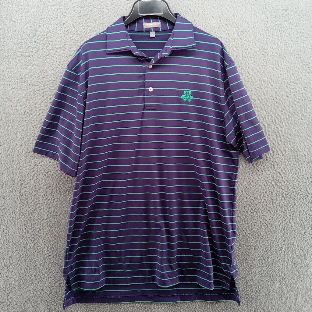 Peter Millar Shirt Mens Medium Purple Green Stripe Summer Comfort Polo