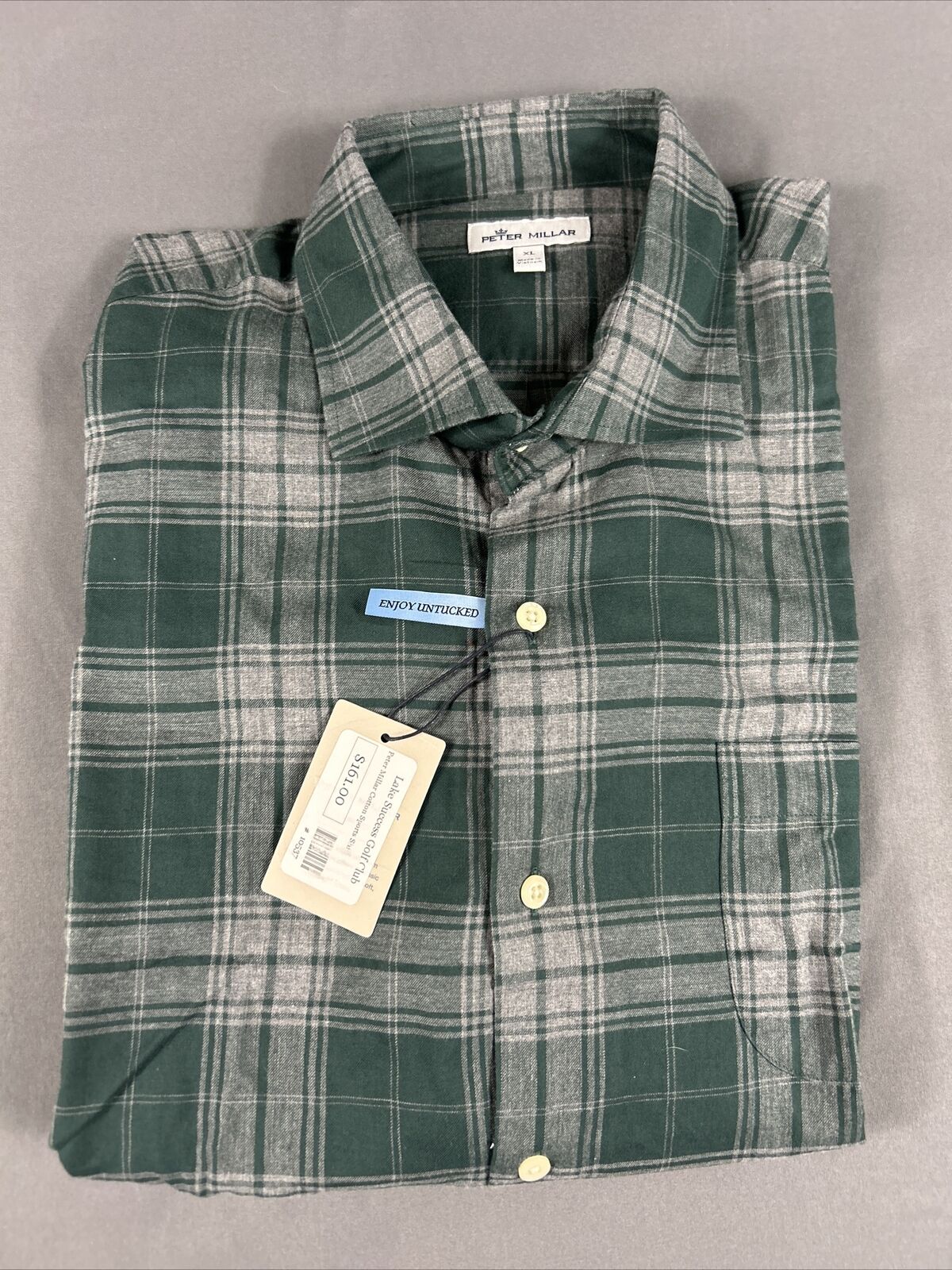 Peter Millar Sport Shirt Crown LS Untucked XL Green Cotton NWT MSRP $160