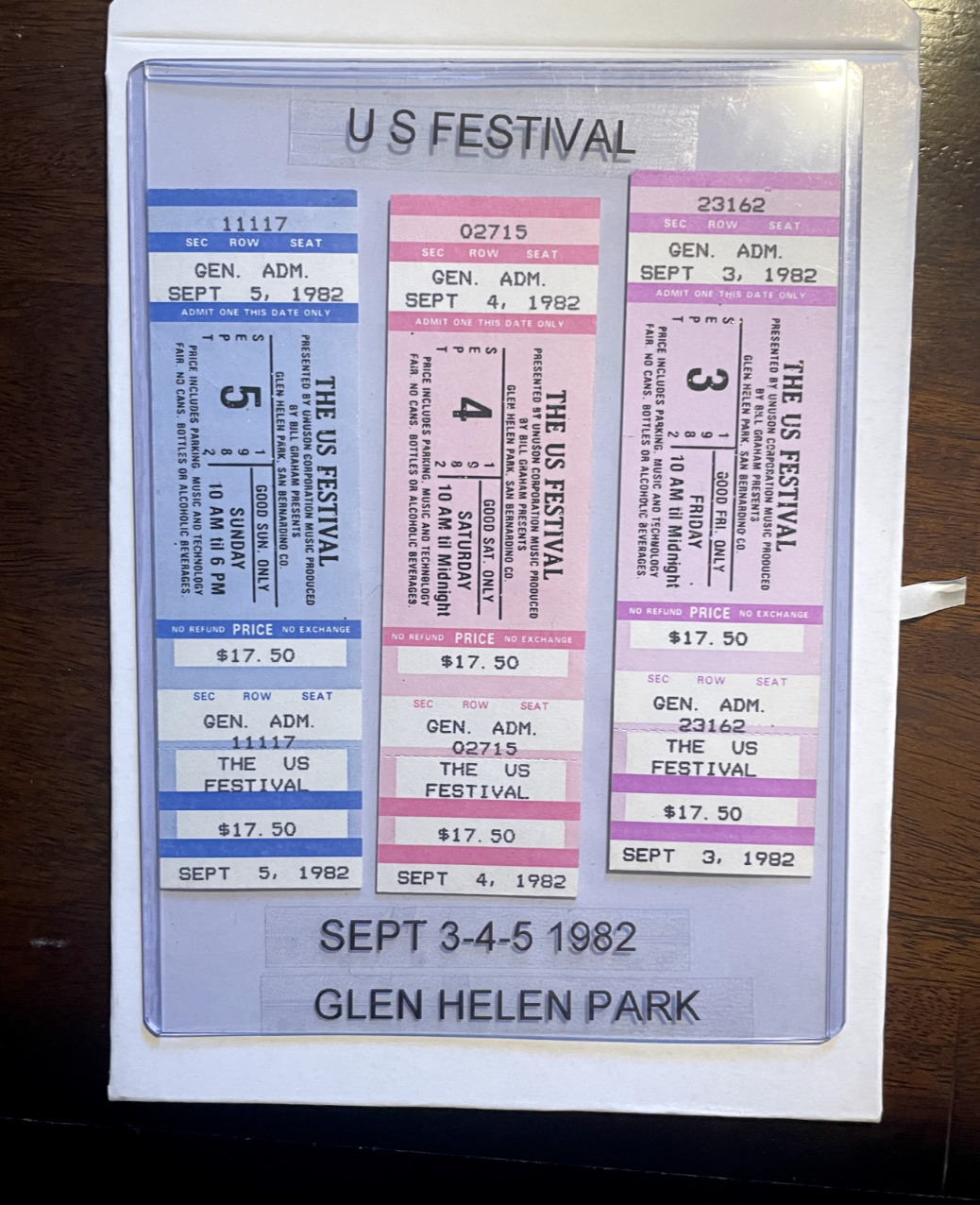 FLEETWOOD MAC TOM PETTY TICKET  LOT U S FESTIVAL (3) 1982 GLEN HELEN PARK