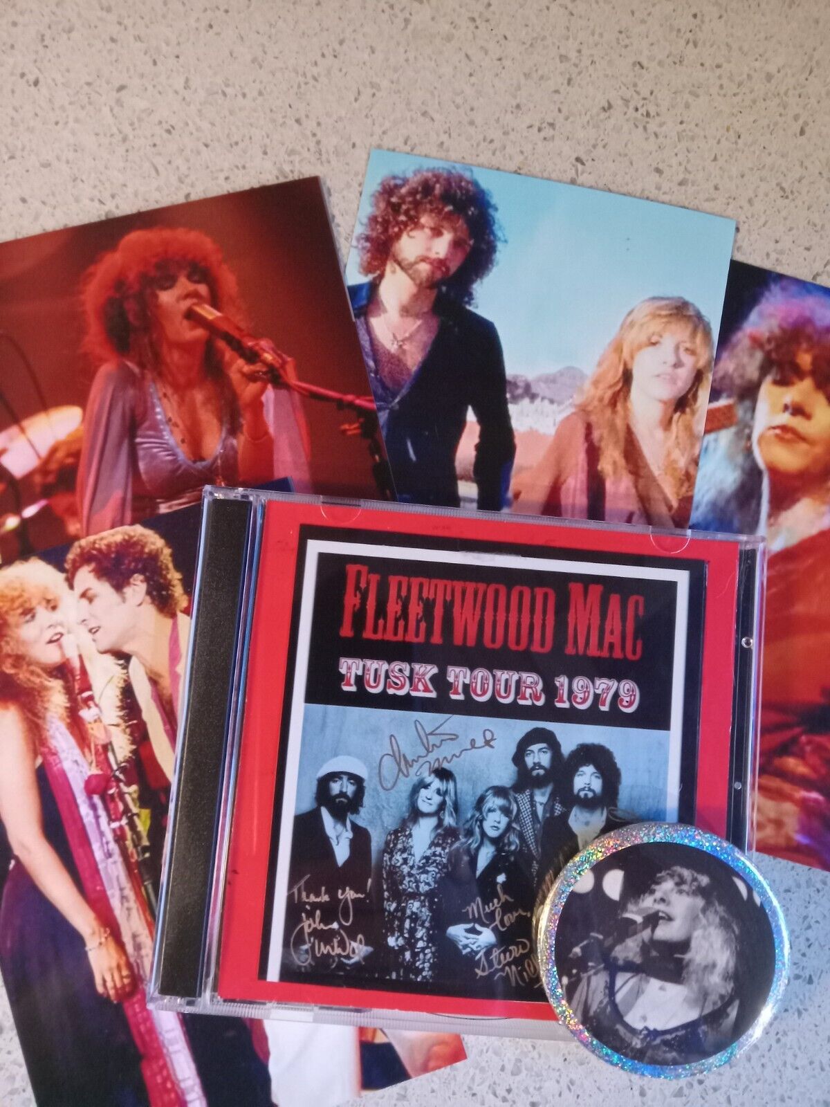 FLEETWOOD MAC Nicks vtg BUTTON / PIN & PIX + free Rare CD 1979 Boston TUSK.