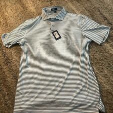 Peter Millar Crown Crafted Golf Polo Mens Medium Blue Green Striped NWT $110 picture