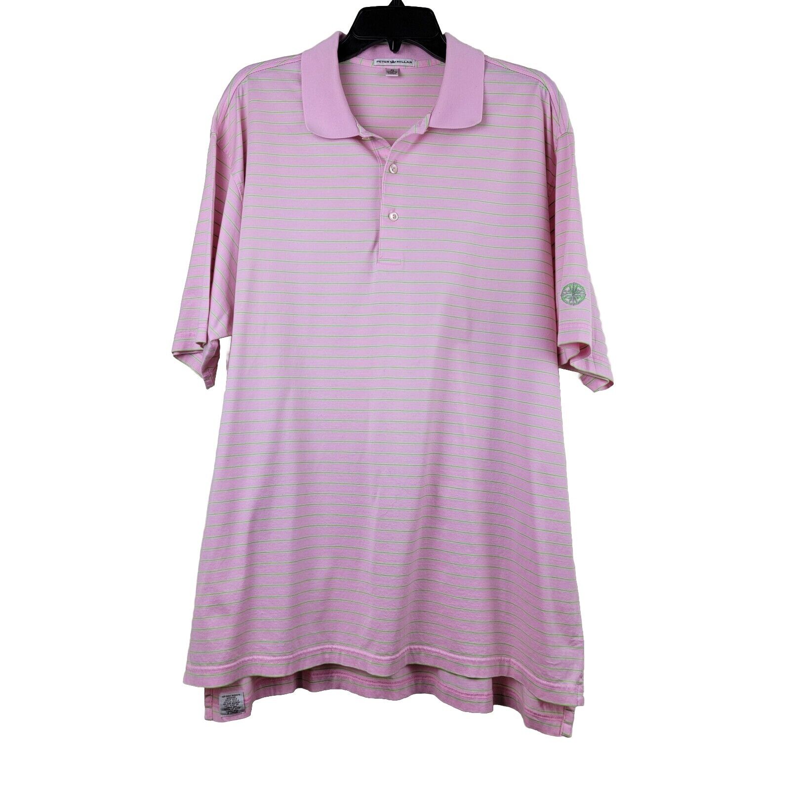Peter Millar Men\'s XL Pink and Green 100% Cotton Striped Polo Golf Shirt