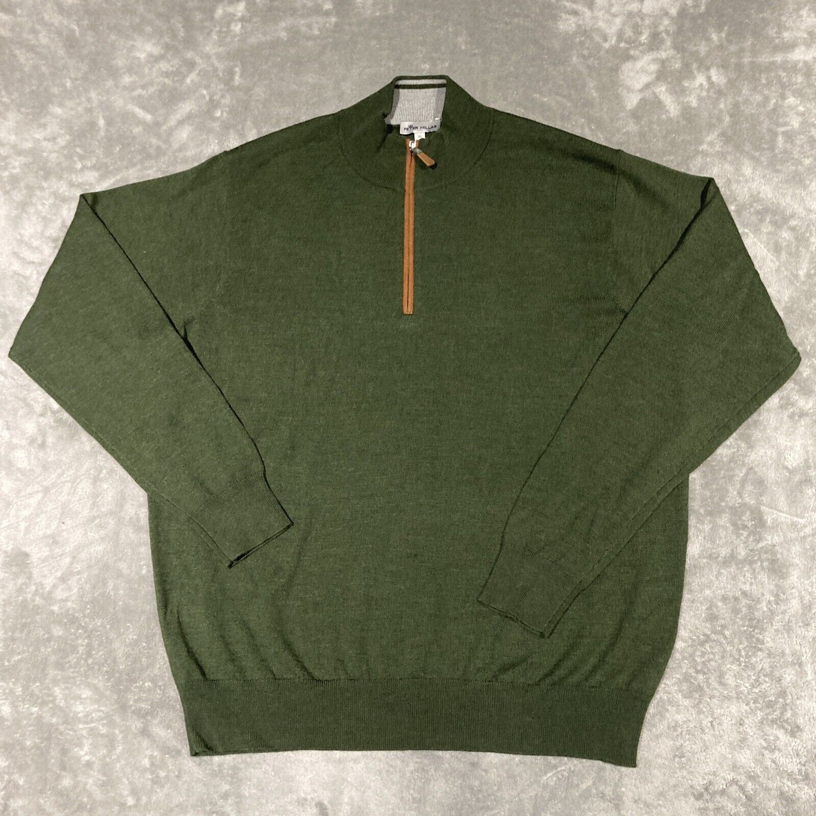 Peter Millar Merino Wool Silk Blend Olive Green 1/4 Zip Golf Sweater XL