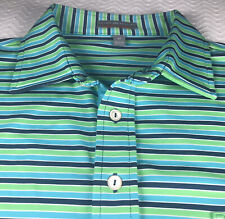 Peter Millar Summer Comfort Polo Shirt Mens Med Short Sleeve Blue Green Striped picture