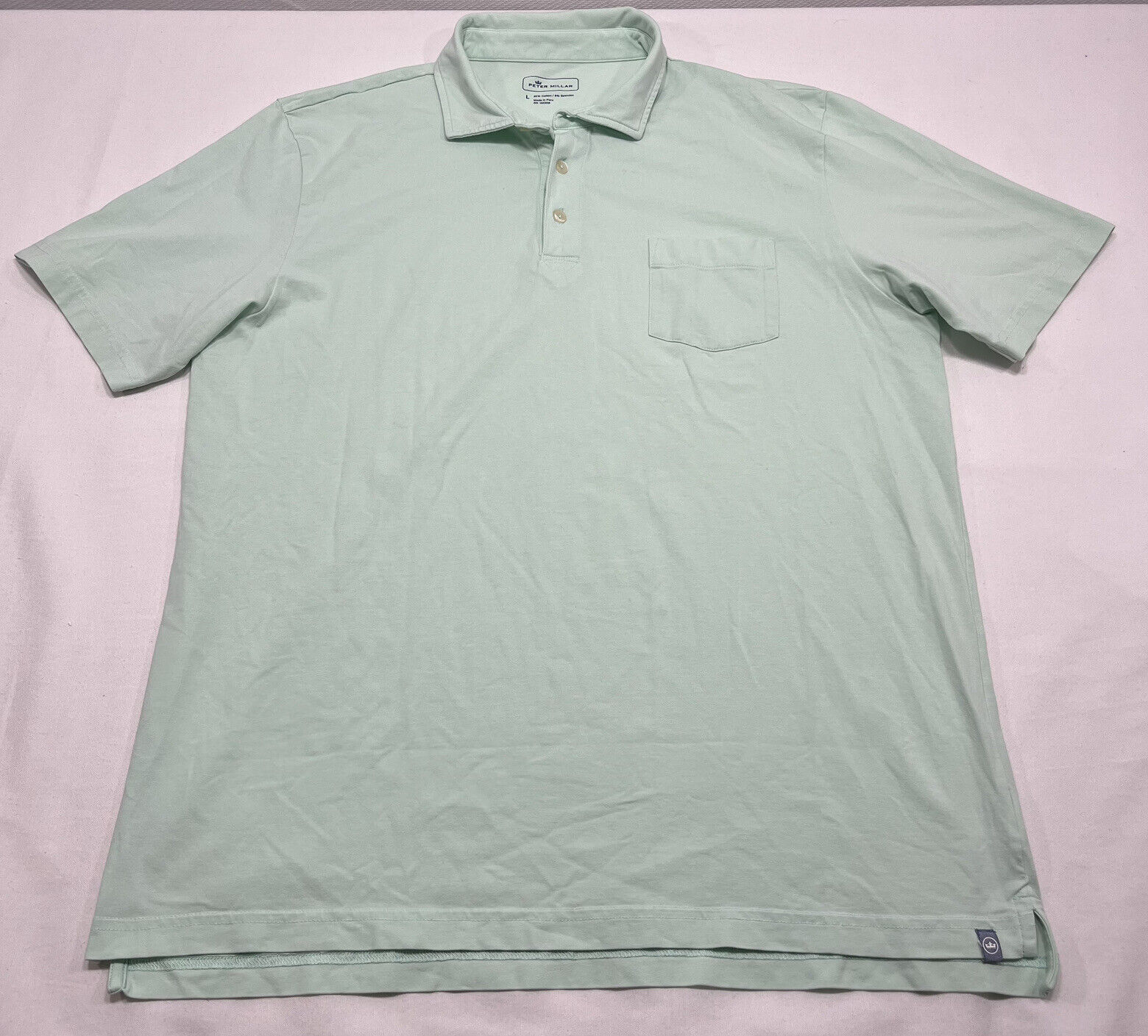 Peter Millar Mint Green Short Sleeve Polo L Large - Logo - Golf Casual Work