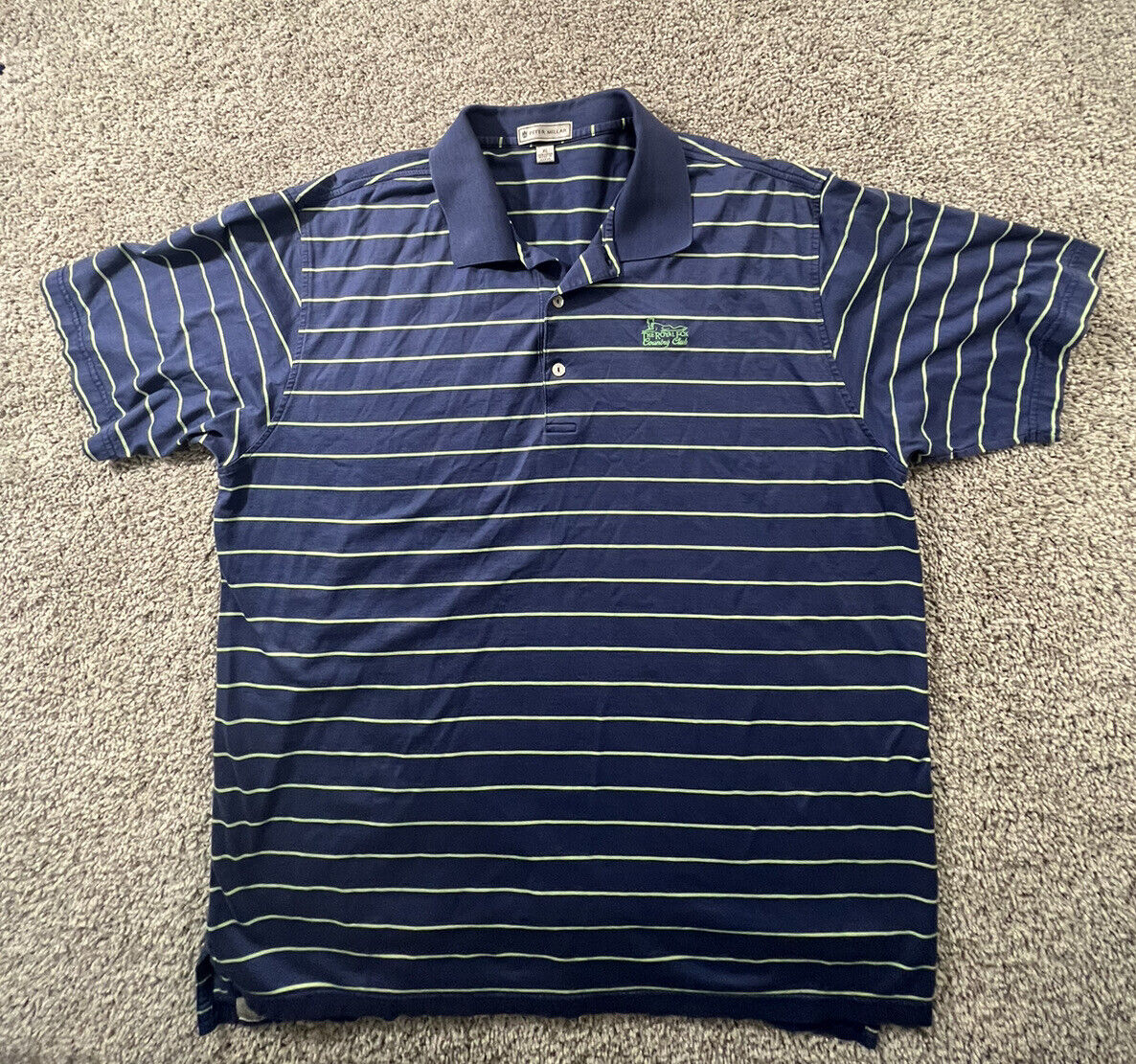 Peter Millar Polo Shirt Mens XL  Golf Green and Blue Striped Casual