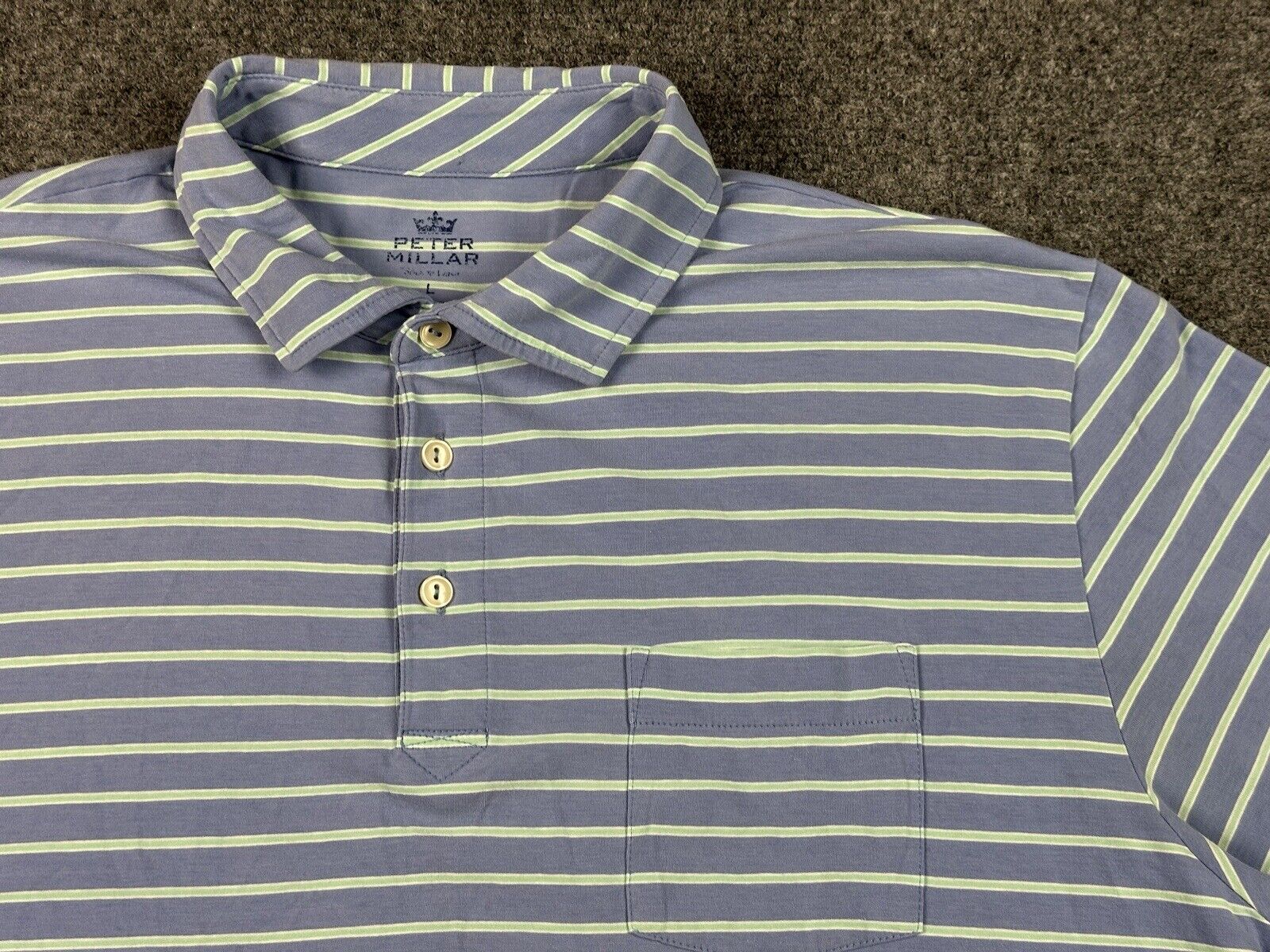Peter Millar Crown Polo Shirt Men’s Large Pocket Striped Blue Green Peru Logo