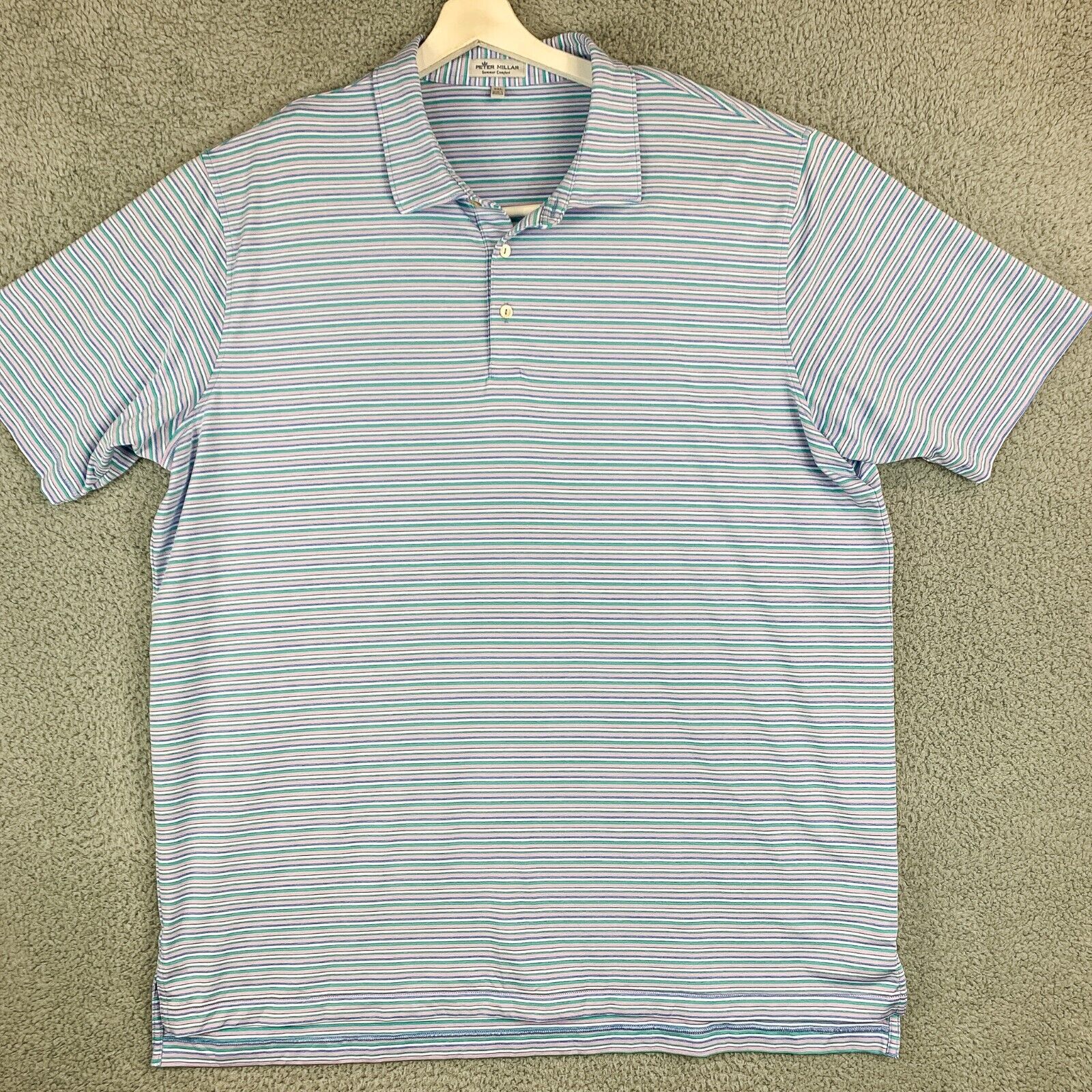 PETER MILLAR Summer Comfort Shirt Men 2XL Blue White Green Stripe Golf Polo