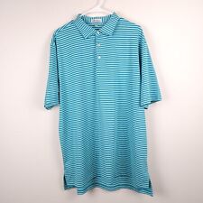 Peter Millar Polo Shirt Mens XL Teal Blue Green Striped Stretch Polyester Golf picture