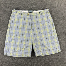 Peter Millar Mens Shorts 36 Green Blue Plaid Pima Cotton Golf Casual Bottoms picture