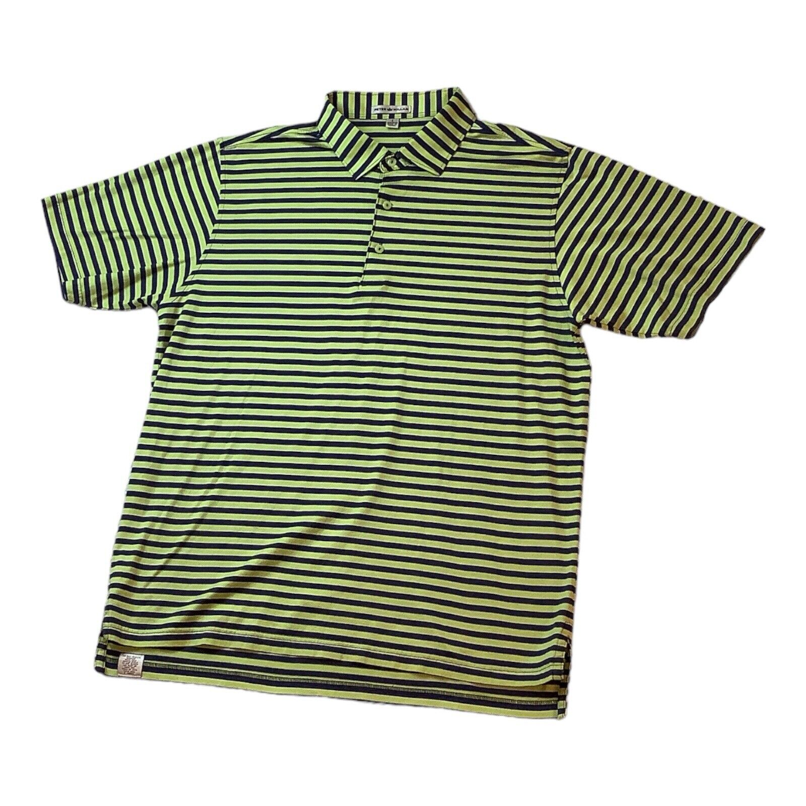 Peter Millar Crown Men\'s Striped Polo Shirt Golf Green Blue Short Sleeve Size L