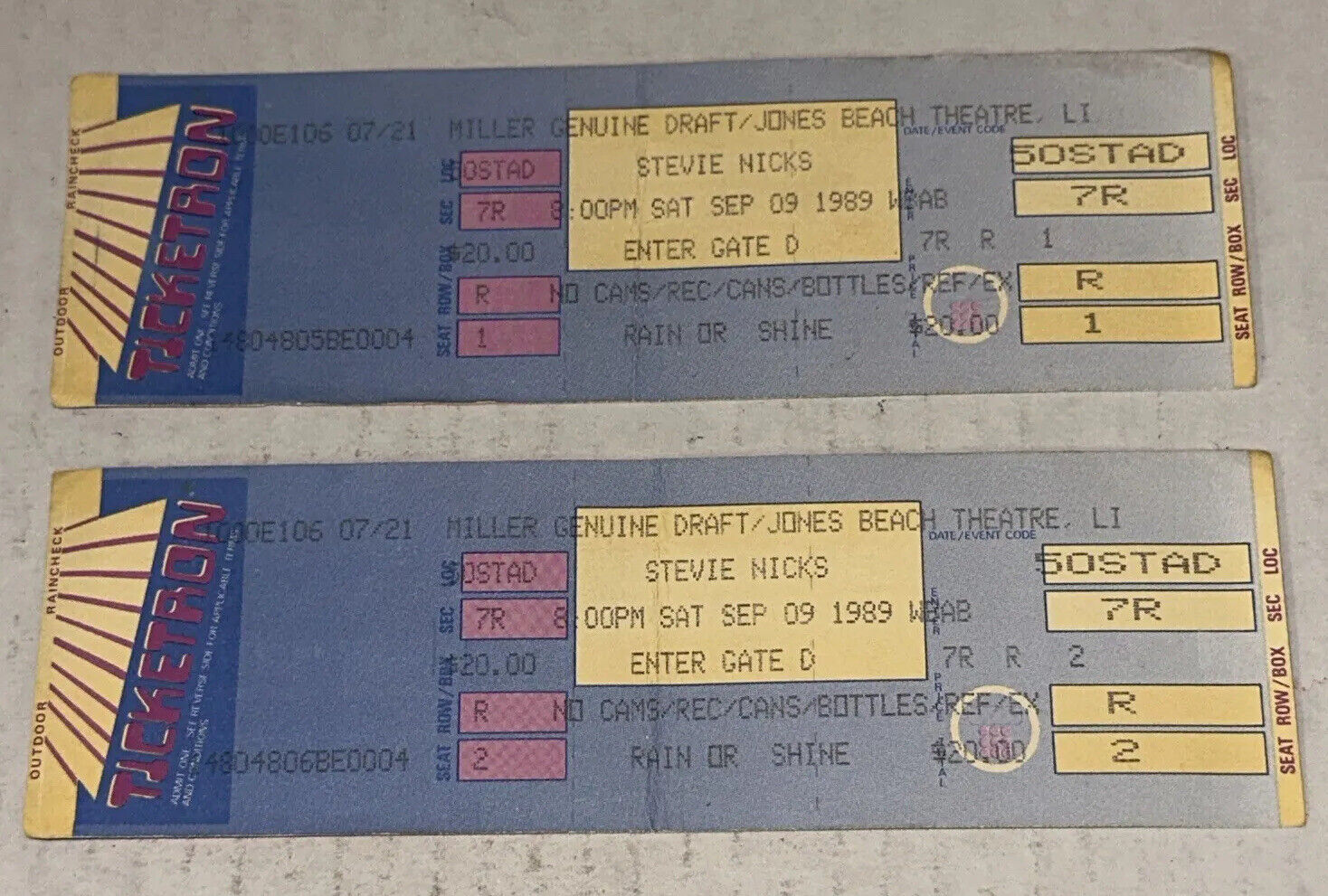 9/9/89 Stevie Nicks  Concert Jones Beach Ticketron Music UNUSED FULL Ticket Stub