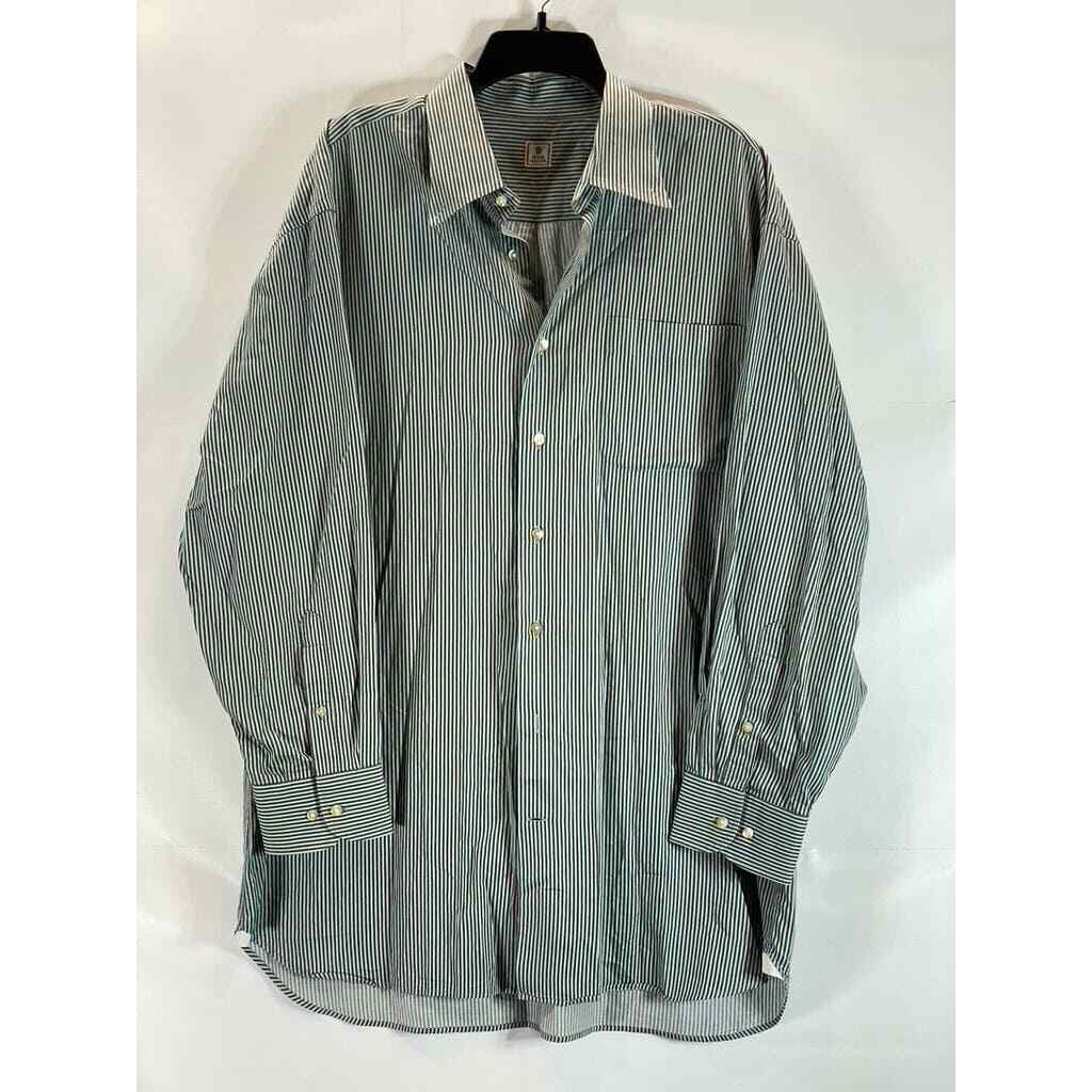 PETER MILLAR Men\'s Green/Brown Striped Vintage Button-Up Long Sleeve Shirt SZ XL
