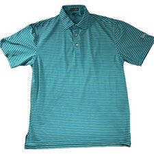 Peter Millar Summer Comfort Green Blue Striped Polo Shirt Size M Medium (Large) picture
