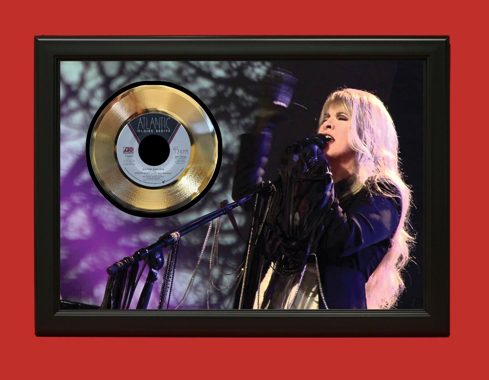 Stevie Nicks Leather and Lace Poster Framed Gold 45 Record Display