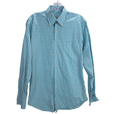 Peter Millar Mens Small Button Down Shirt Green White Checkered Weekender Wash picture