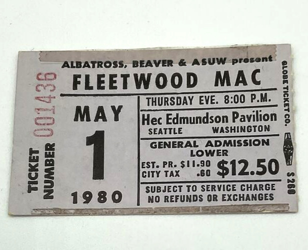 Fleetwood Mac May 1, 1980 Hec Edmundson Pavilion Seattle WA Used Concert Ticket