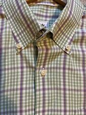 Peter Millar Mens Size Large Long Sleeve Dress Shirt 100% Cotton Green Purple picture