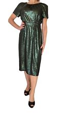 PETER SOM WOMENS GREEN SEQUIN SHIMMER SHORT SLEEVE SHEATH COCKTAIL DRESS ITALY 4 picture