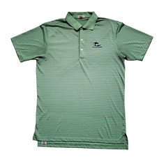 Peter Millar Summer Comfort Mens Large Green Striped Polo Ocean Forest Golf Club picture