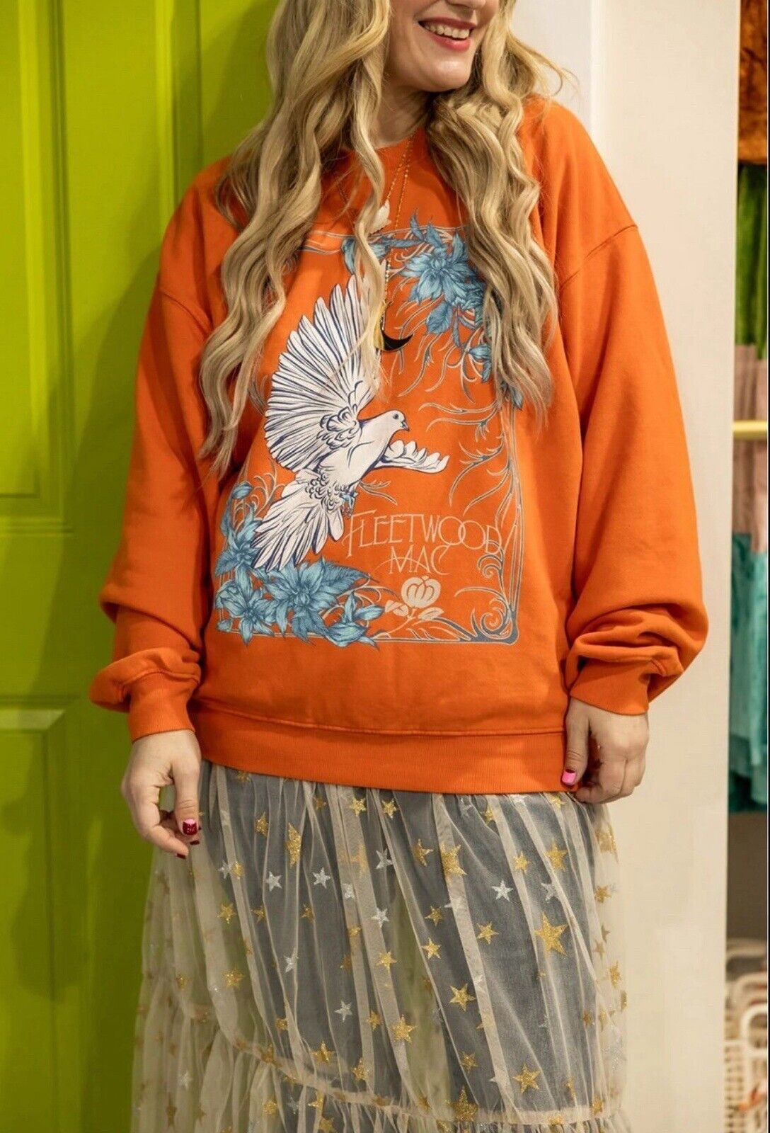 Daydreamer NWOT Orange Fleetwood Mac Oversized Crewneck Sweatshirt - Size Medium