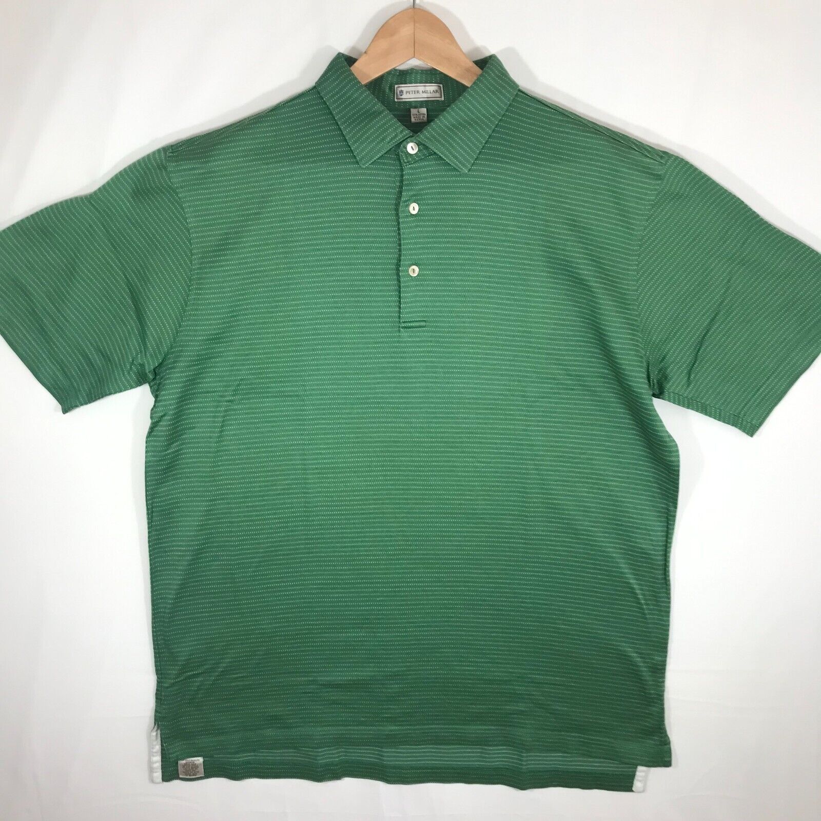 Peter Millar Shirt Mens Large Green Short Sleeve Polo Stripe