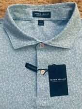 Peter Millar Crown Crafted Polo Shirt Mens Size Large Print Blue Frost Green NWT picture