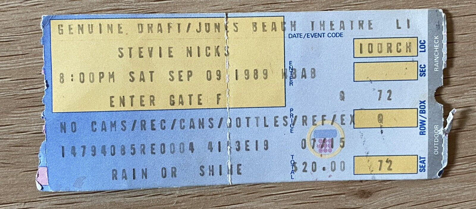 RARE Stevie Nicks Ticket Sept 9, 1989 Jones Beach Theater NY Fleetwood Mac